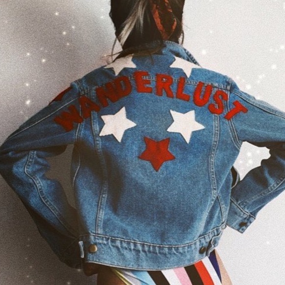 HIGH HEELS SUICIDE WANDERLUST Star Patch Embellished DENIM jean JACKET Sz S - Picture 16 of 16